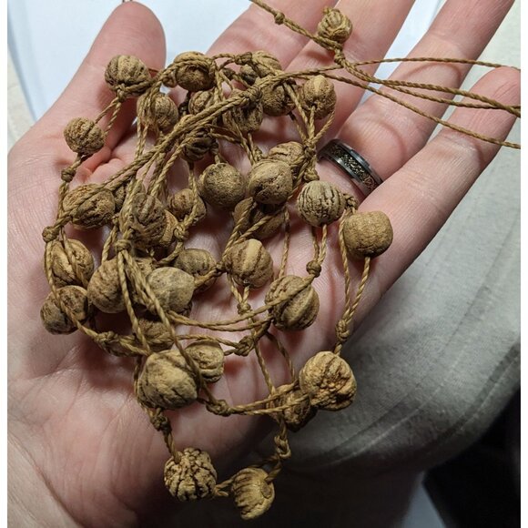 Rustic Natural Seed And Twine Tan Beaded Multilayer Necklace - Picture 7 of 8